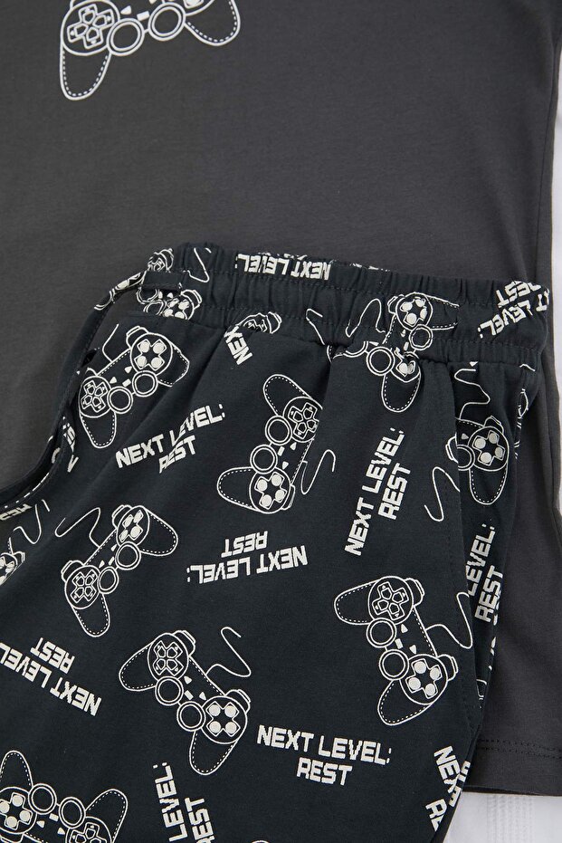 Gri - Antrasit Game Temalı %100 Pamuk Regular Yazlık Örme Pijama Takımı TMNSS26PT00040 - 6