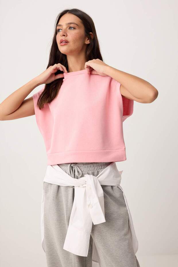 Pembe Regular/Normal Kalıp Kolsuz Kalın Örme Bluz TWOSS26BZ00836 - 1
