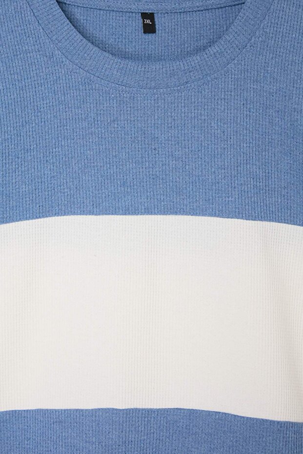 Indigo Büyük Beden Oversize/Geniş Kesim Renk Bloklu Dokulu T-Shirt TMNSS25BF00038 - 6