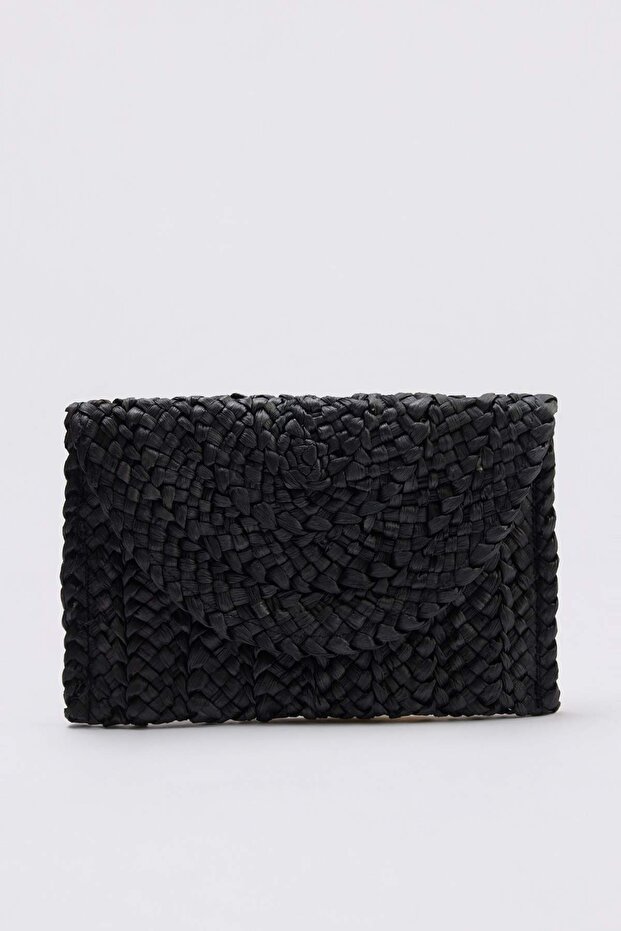 Siyah Hasır Mini Boy Kadın Portföy & Clutch Çanta TAKSS26PY00006 - 1