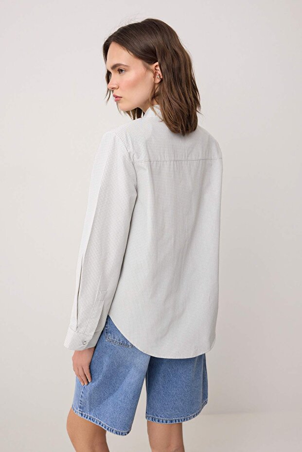 Yeşil-Çok Renkli Kareli Vatkalı Geniş Manşetli Oversize Gömlek TWOAW26GO00127 - 4
