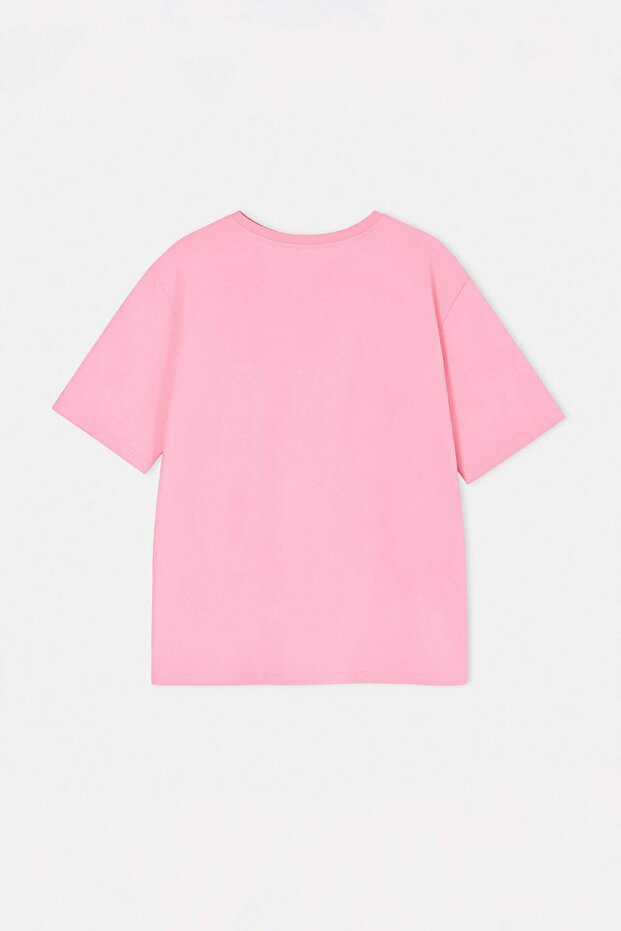 Pembe Yengeç Baskılı Loose Fit Örme Büyük Beden T-shirt TBBSS26BF00055 - 7