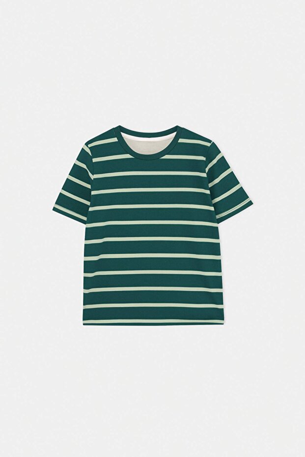 Yeşil-Taş-Haki 3'lü Erkek Çocuk %100 Pamuk Basic Kısa Kol Örme T-Shirt TKDSS25TS00021 - 10
