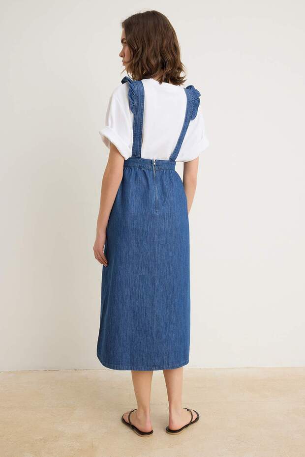 Mavi Düz Maxi Fırfırlı Denim Elbise TWOSS26EL00634 - 4