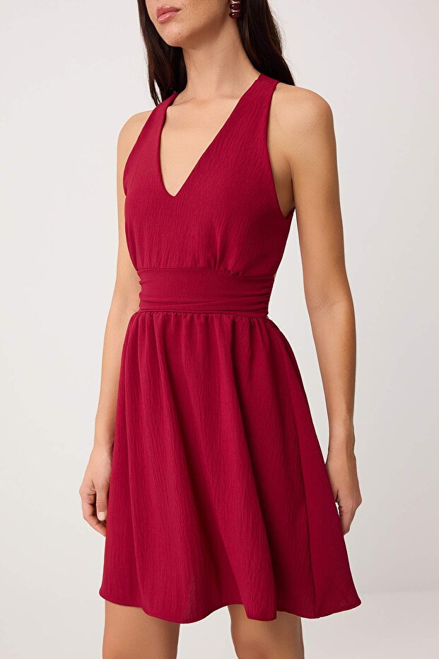 Bordo Düz Mini Dokuma Elbise TWOSS26EL00981 - 3
