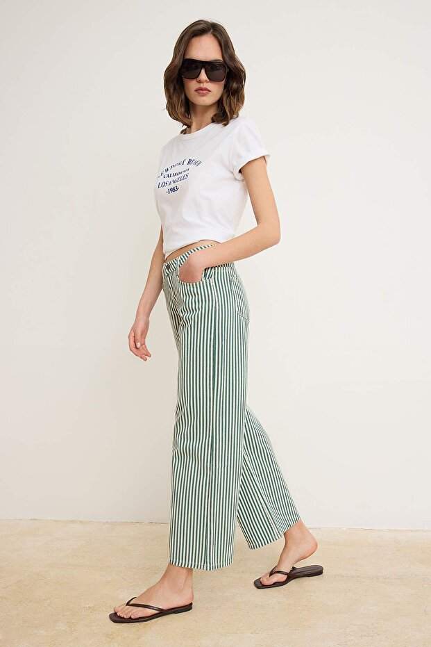 Çok Renkli Çizgili Düşük Bel Kısa Culotte Jeans TWOSS26JE00292 - 2