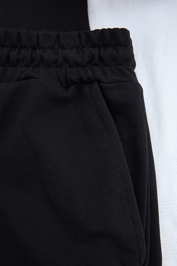Siyah Oversize/Geniş Kesim %100 Pamuk Büyük Beden Eşofman Takımı TMNSS26TS00032 - 4