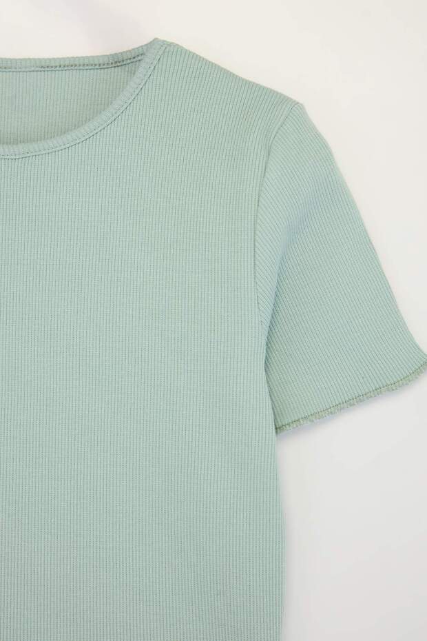 Pembe-Mint Nakışlı / İşlemeli Örme T-Shirt TKDSS25TS00027 - 10