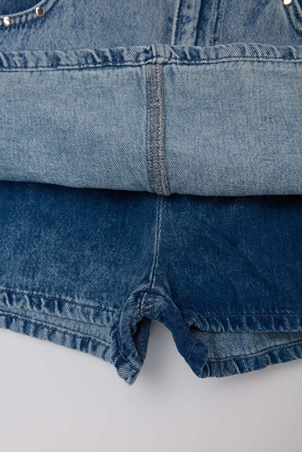 Limited Edition Mavi Trok Detaylı Denim Şort Etek TWOSS26SR00060 - 7