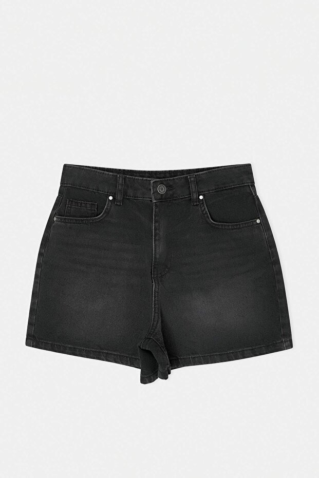 Antrasit Yüksek Bel %100 Pamuk Denim City Şort TWOSS26SR00050 - 5