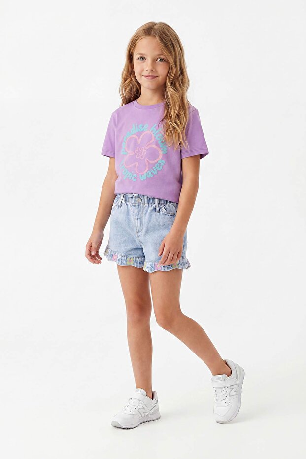 Lila-Antrasit 2'li Kız Çocuk Örme T-Shirt TKDSS26TS00030 - 2