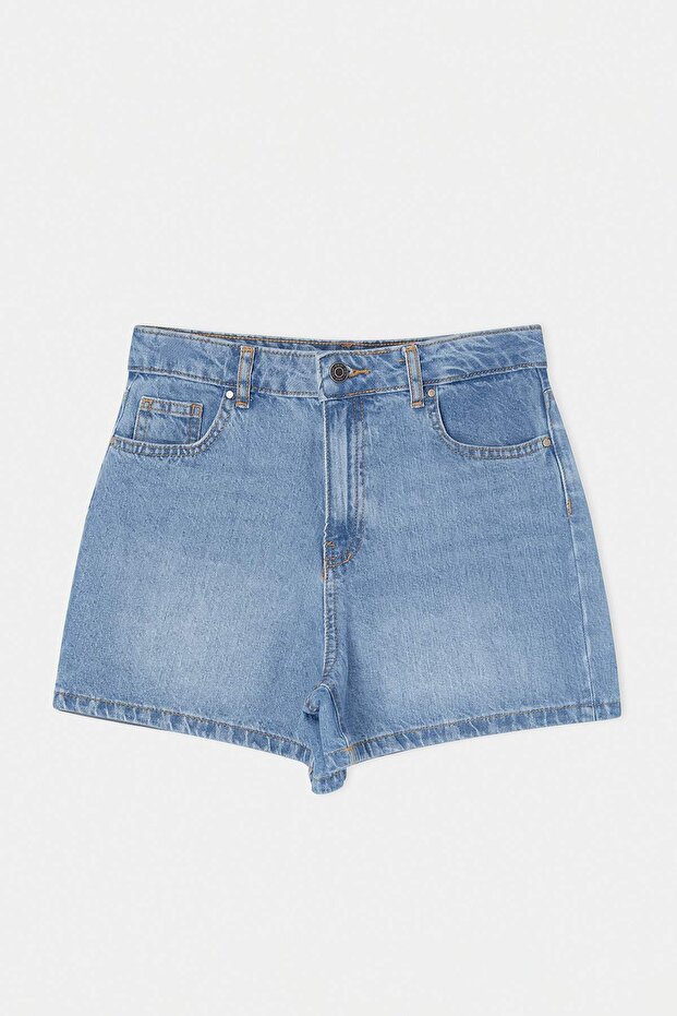 Mavi Yüksek Bel %100 Pamuk Denim City Şort TWOSS26SR00050 - 5