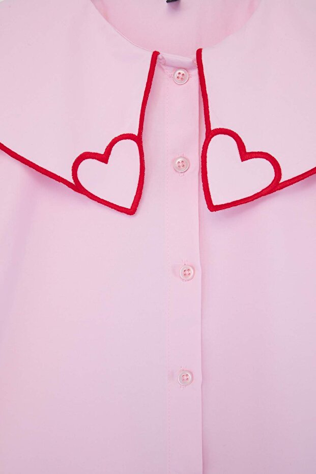 Pembe Düz Fitted Gömlek Yaka Kız Çocuk Örme Gömlek TKDSS26TS00077 - 5