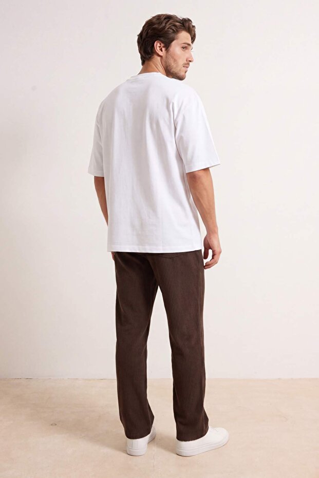 Kahverengi Straight Fit Dokulu Eşofman Altı TMNSS26EA00002 - 3