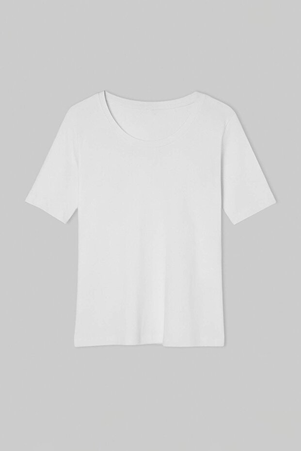 Beyaz Bisiklet Yaka Basic Kaşkorse Örme Büyük Beden Bluz TBBSS26AF00131 - 4