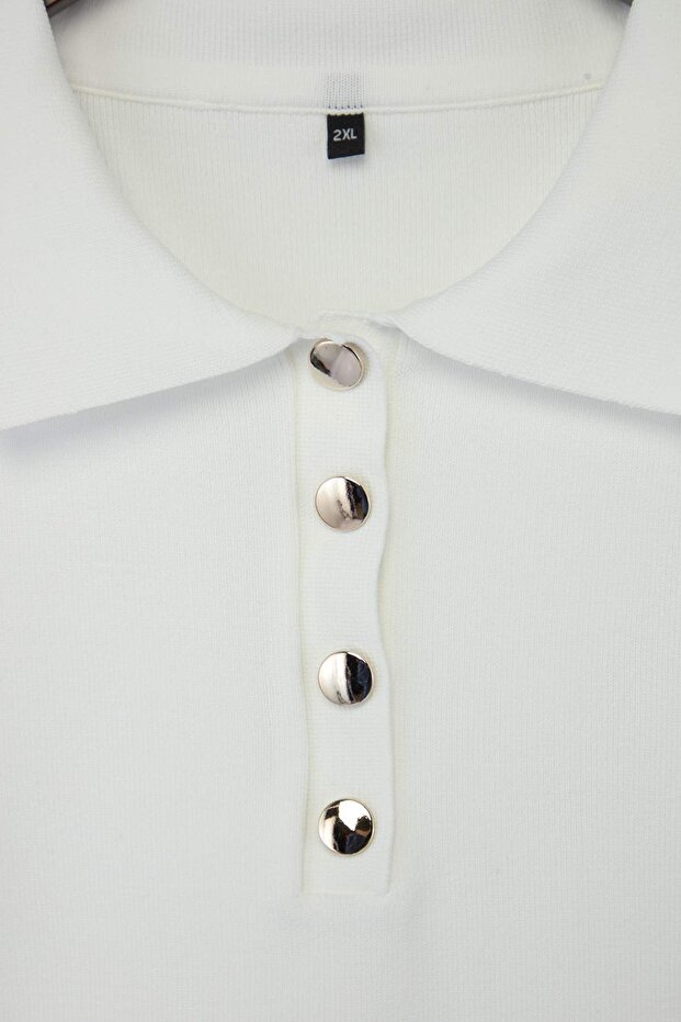 Ekru Polo Yaka İnce Yazlık Triko Bluz TBBSS26AF00034 - 5