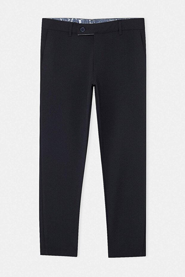 Lacivert Dar Kalıp/Slim Fit Boru Paça Yüksek Bel Yazlık Erkek Dokuma Pantolon TMNSS26PL00022 - 4