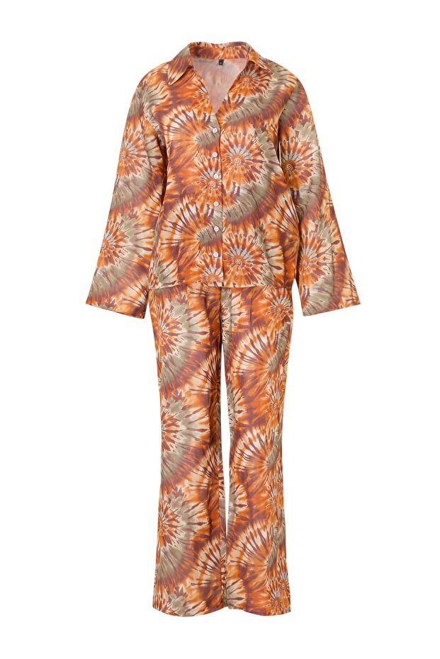 Batik Desenli Dokuma Oversize 100% Pamuk Plaj Gömlek Pantolon Takım TBESS26AU00050 - 10