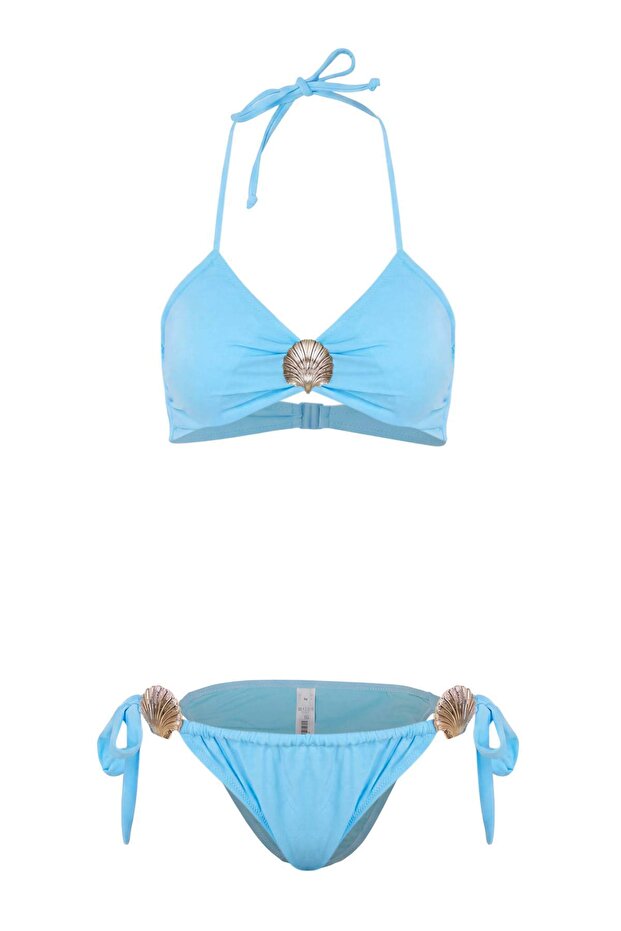 Turkuaz Straplez Kaplı Aksesuar Detaylı Normal Bel Brazilian Bikini Takımı TBESS26BT00065 - 5