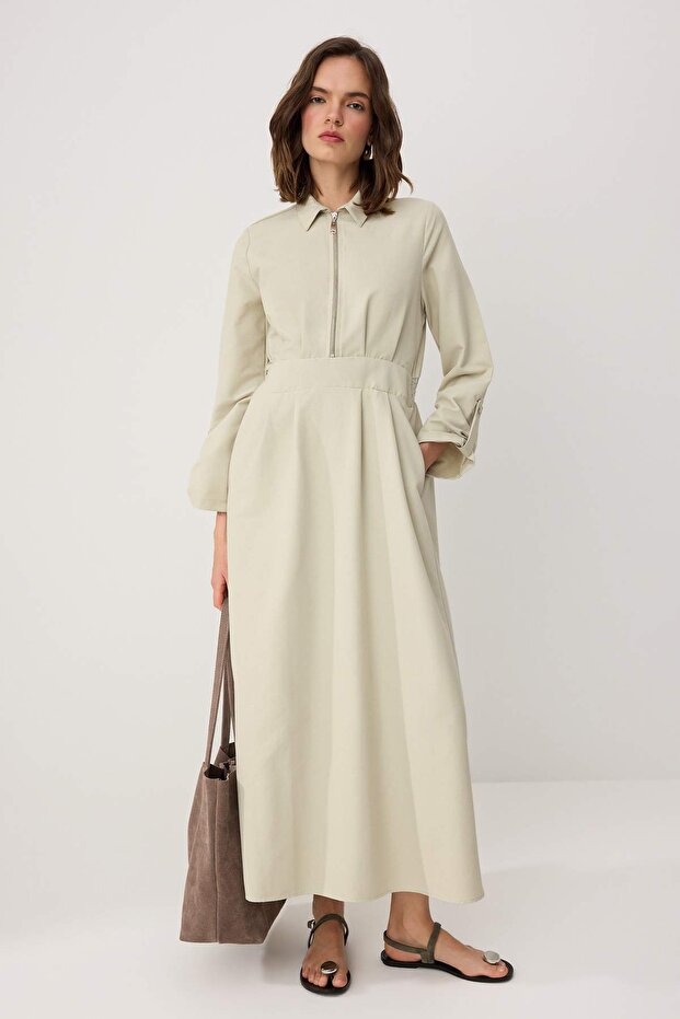 Açık Yeşil Astarsız Düz Dokuma Elbise&Tulum Gabardin Tesettür Elbise TCTAW26EB00022