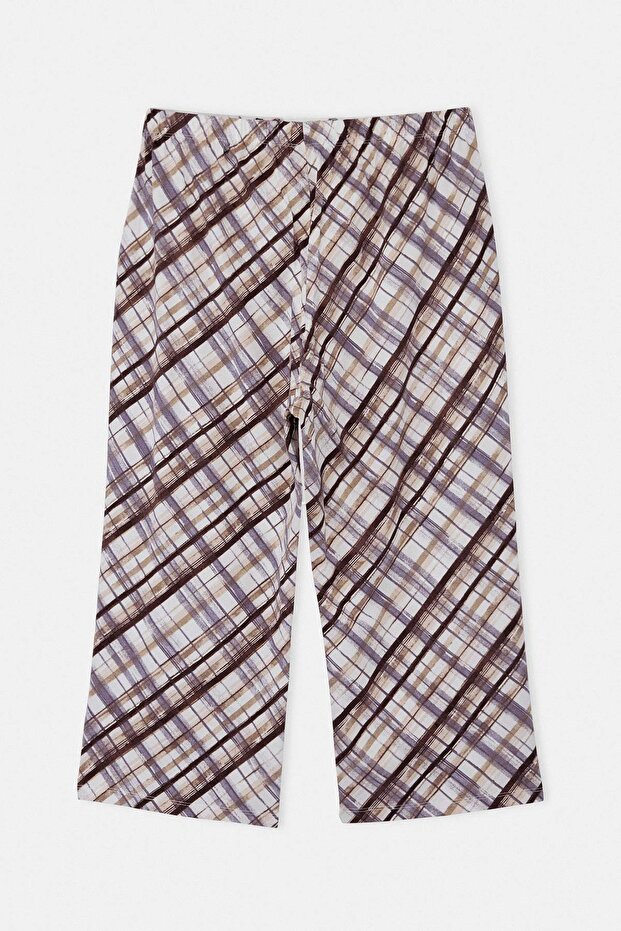Mor Ekoseli Büyük Beden Kapri Boy Pijama Altı TBBSS26IA00016 - 6