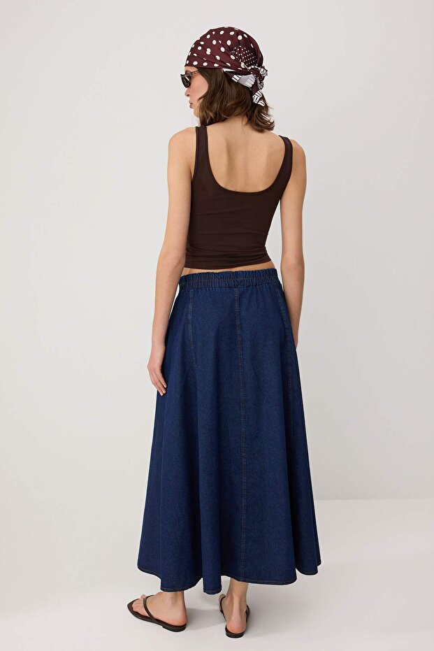Lacivert Volanlı Maxi Denim Etek TWOSS26ET00202 - 5