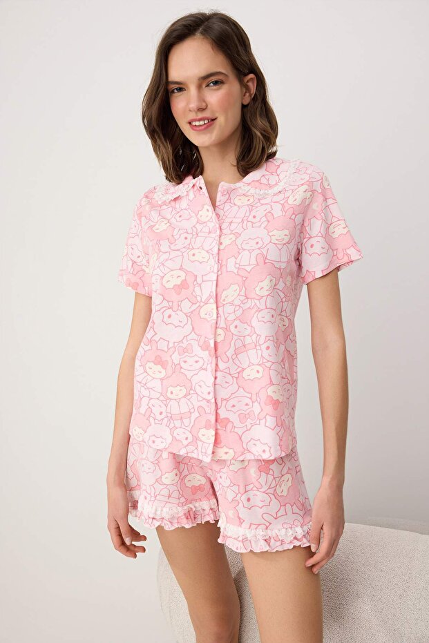 Trendyolmilla  Teen Pembe %100 Pamuklu Eğlenceli Baskı Brodeli Örme Pijama Takımı THMSS26PT00150 - Görsel 2