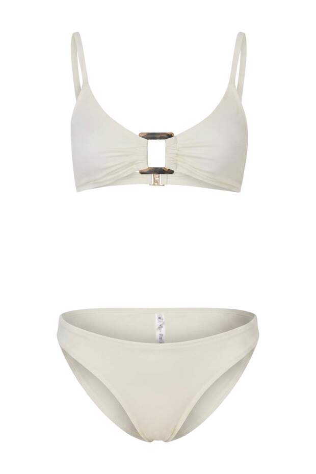 Ekru Aksesuarlı Bralette Kaplı Regular Normal Bel Bikini Takımı TBESS25BT00054 - 4