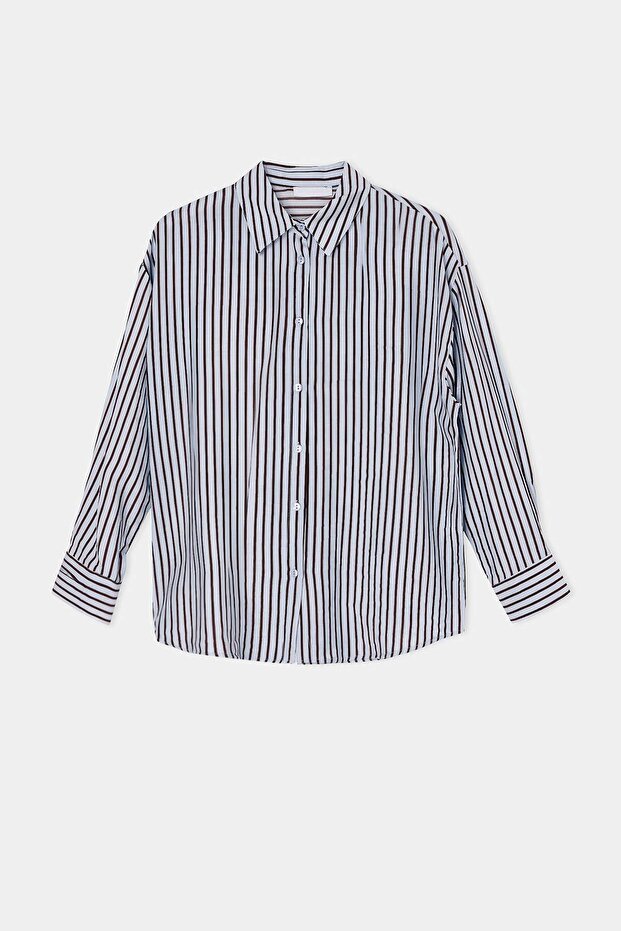 Blue-Brown Striped Comfortable Fit Shirt Tdrss26Go00080