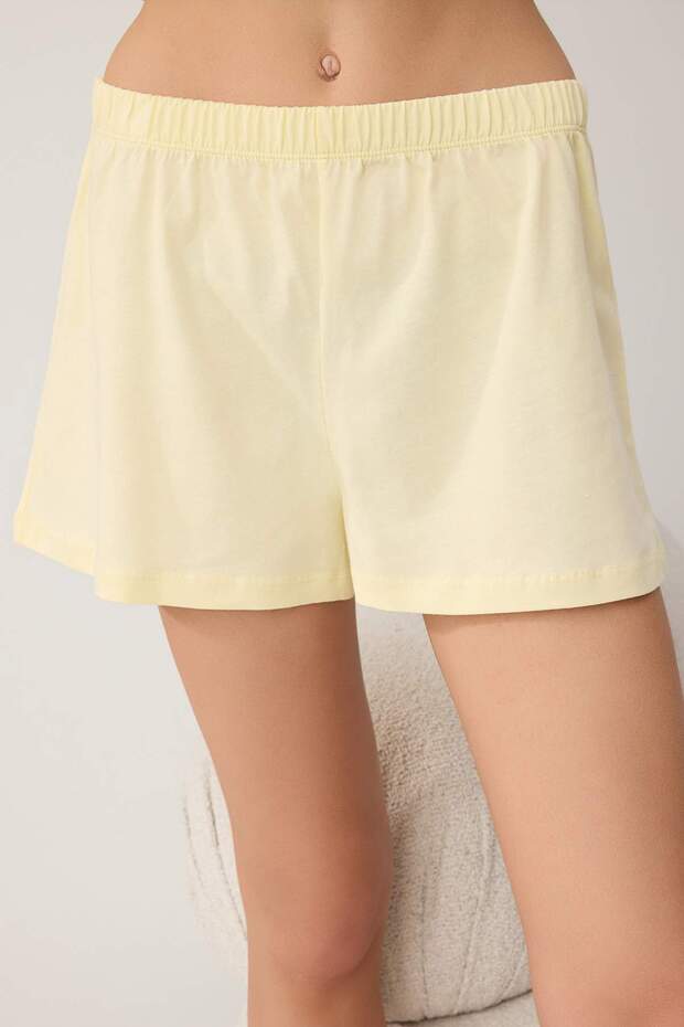Sarı %100 Pamuklu Baskılı Dantel Detaylı Örme Pijama Takımı THMSS26PT00175 - 3
