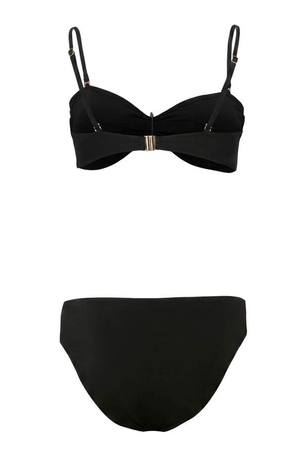 Siyah Döküm Aksesuarlı Straplez Kaplı Normal Bel Regular Bikini Takımı TBESS26BT00040 - 5