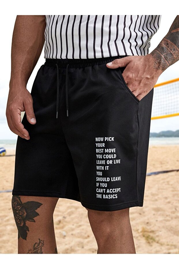 PRINTED Black Men's Regular Fit Pocket Shorts