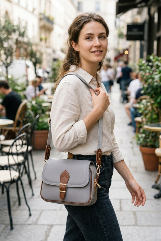 JN-45 WOMEN'S BAGETTE BAG HANDBAG SLEEVE BAG SHOULDER BAG GREY