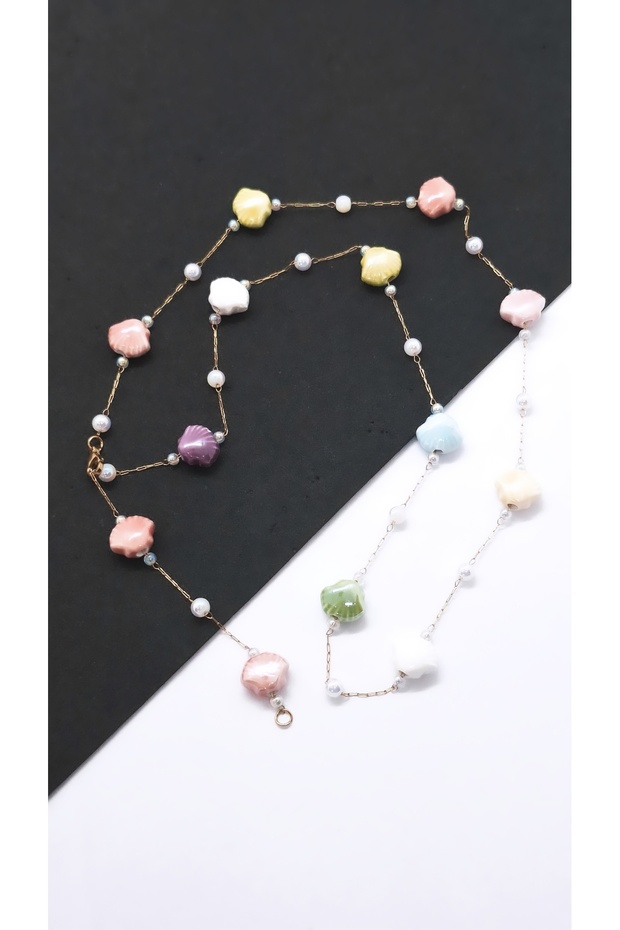 Steel Necklace with Colorful Seashell Figure