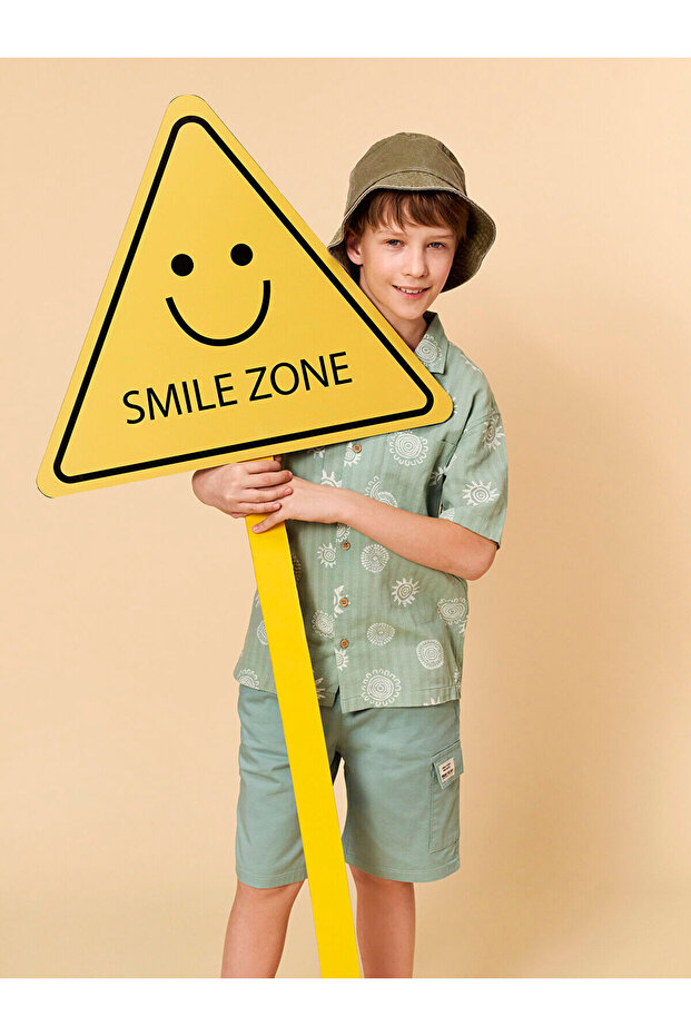 Nevavm Patterned Boy's Shirt with Difference