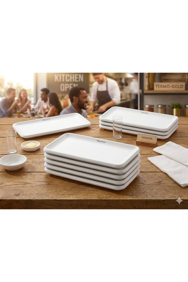 6 Pieces 16X35 cm Mimosa White Melamine Chicken Presentation Plate | Kebab, Pasta, Appetizer Serving Plate