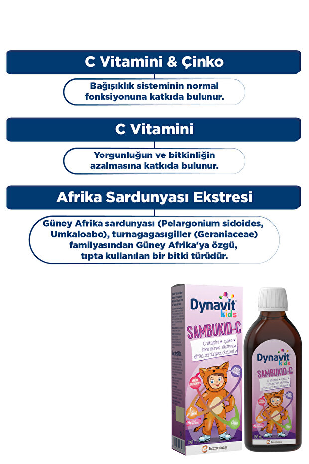 Kids Sambukid-C Şurup 150 mL - Çocuklar için Kara Mürver, C Vitamini, Afrika Sardunyası -Bağışıklık - 7