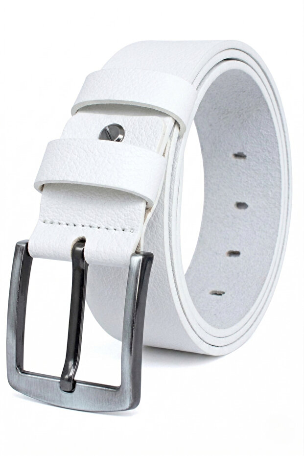Men's 100% Genuine Buffalo Leather Men's Jeans Belt 4.5 cm White