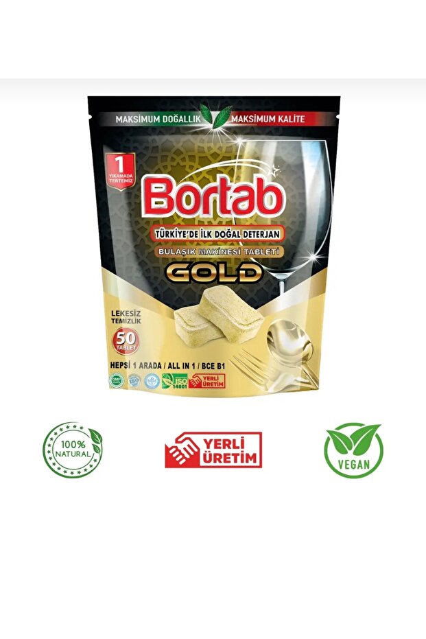 Bortab Bulaşık Makinesi Deterjanı yağı kiri söker atar 50 Tablet 50 Yıkama doğal vegan yerli üretim