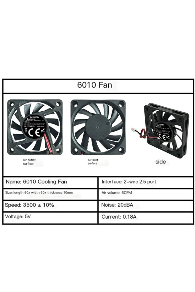 NO RGB black 6010 5V 2-Pin 40x40x10mm 50x50x10mm 60x60x10mm PC Computer CPU System Heatsink Brushles