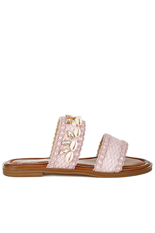 Women Shell & Diamante Slip On Sandals in pink