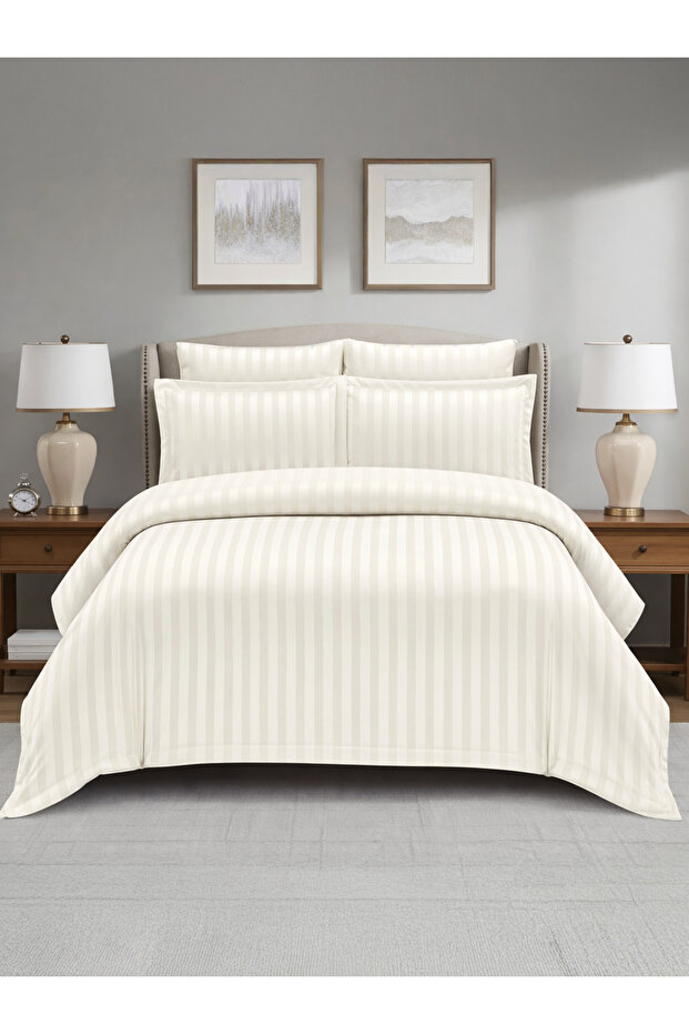 6-Piece Hotel Striped Duvet Cover Set, King Size 220x240 cm, Microfiber, Without Filler