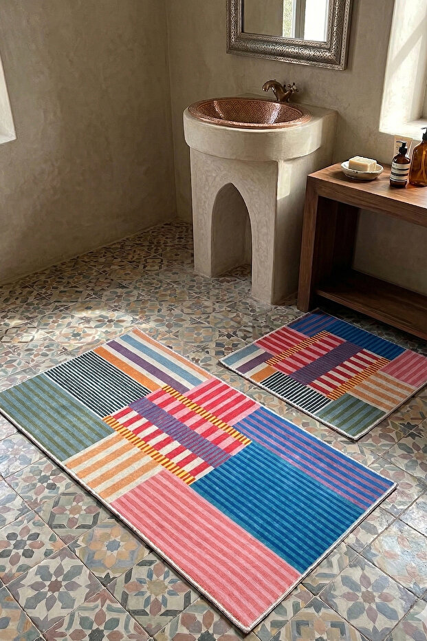 Leures 3-Piece Bath Mat, Non-Slip Base, Washable 60X100 50X60 50X60 cm