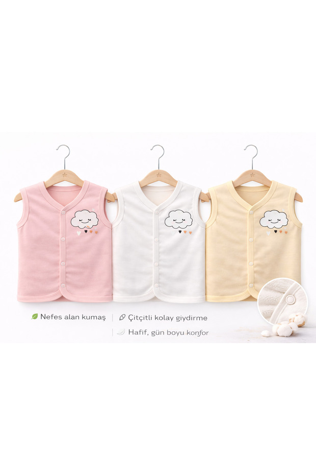 Baby Vest Set of 3, 100% Cotton, Soft Textured, with Snap Fasteners, Made for Your Baby