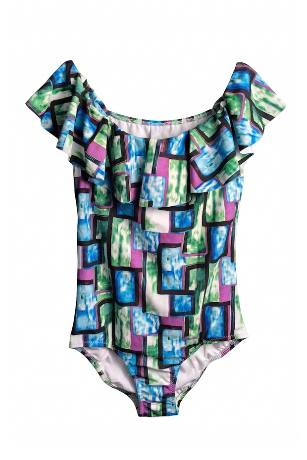 Artistic Stained Glass Figured Girls' Swimsuit