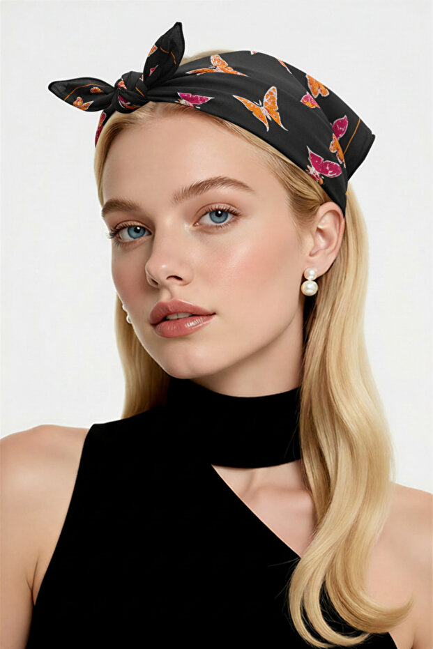 Black Color Fabric with Butterfly Pattern Inside, 100% Cotton Bandana
