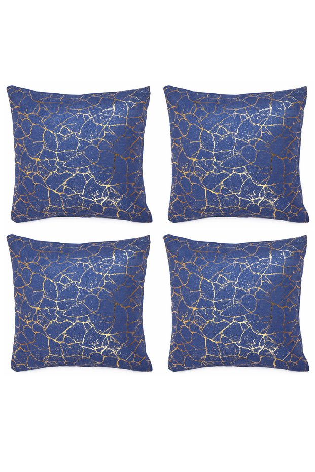 Soho Fabric Gold Foil Patterned Decorative 4-Piece Throw Pillow Cover Set - 42 X 42 cm