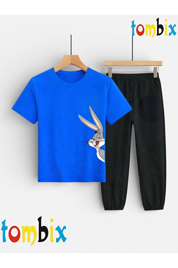 Yandan Rabbit Printed T-Shirt and Sweatpants (with Pockets) Children's Top and Bottom Set