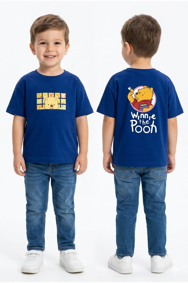 Baby Boy and Child T-Shirt with Cute Character and Back Detail, 100% Cotton