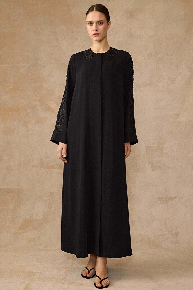 Ferace with Lace Chiffon Detail on the Front and Sleeves Black 6847